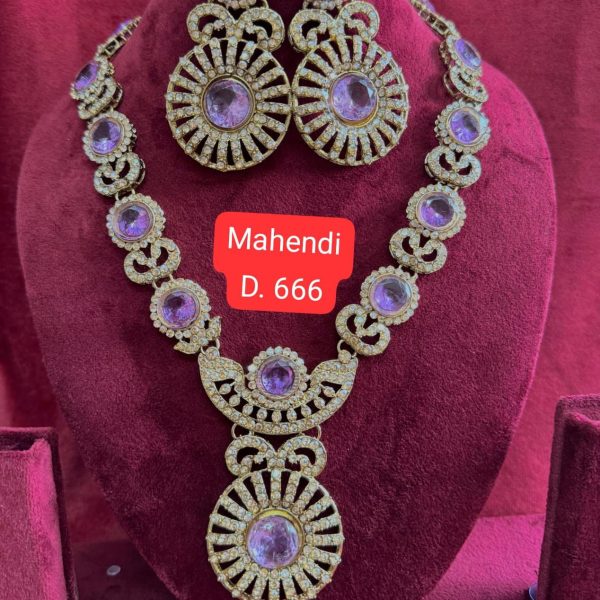 Stone Metal Necklace Jewellery Set for Women(Purple)