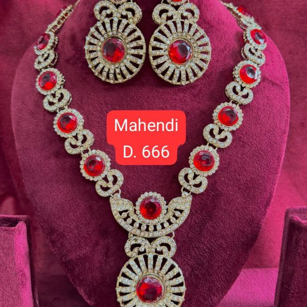 Stone Metal Necklace Jewellery Set for Women(Red)
