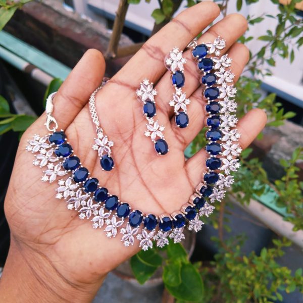 New Festival Collections - Gorgeous Rhodium Silver Plated Party Wear Jewellery Set with American Diamonds Stone | Sasitrends